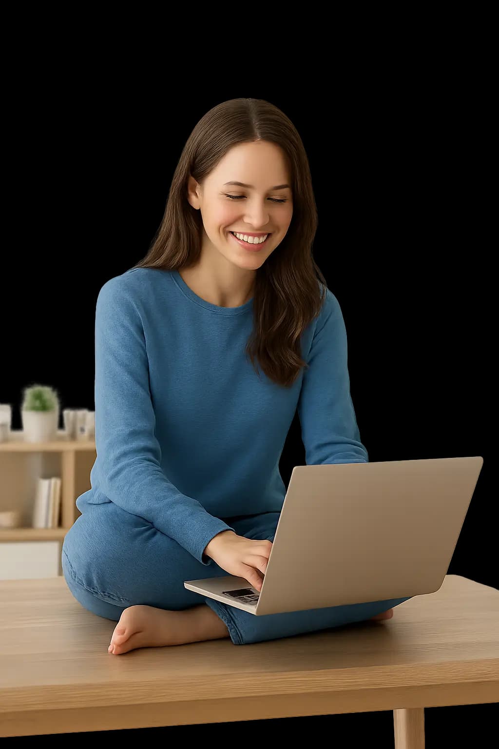 Mulher sorrindo usando laptop
